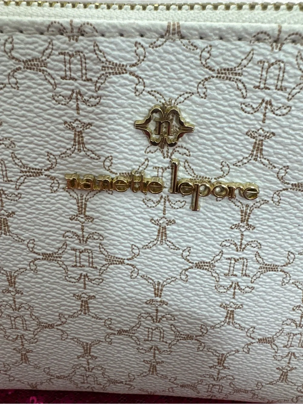 NANETTE LEPORE ⚜️ Cream & Tan Logo Monogrammed Tassel Clutch Purse - Like New